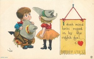 Postcard C-1910 Wall Cowboy Cowgirl romance humor artist impression TR24-3174