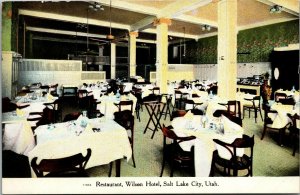 Vtg Salt Lake City Utah UT Restaurant Dining Room Wilson Hotel 1910s Postcard