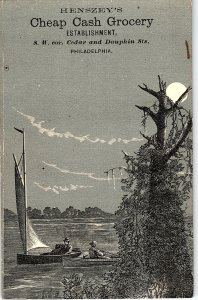 1878 HENSZEY'S CHEAP CASH GROCERY PHILADELPHIA PRICE LIST BOAT TRADE CARD 41-152