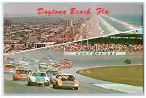 c1950's Daytona Beach Florida FL, Beach Car Racing Dual View Vintage Postcard