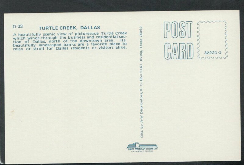 America Postcard - Turtle Creek, Dallas  T5890