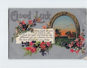 Postcard Good Luck Greeting Card with Poem and Embossed Art Print