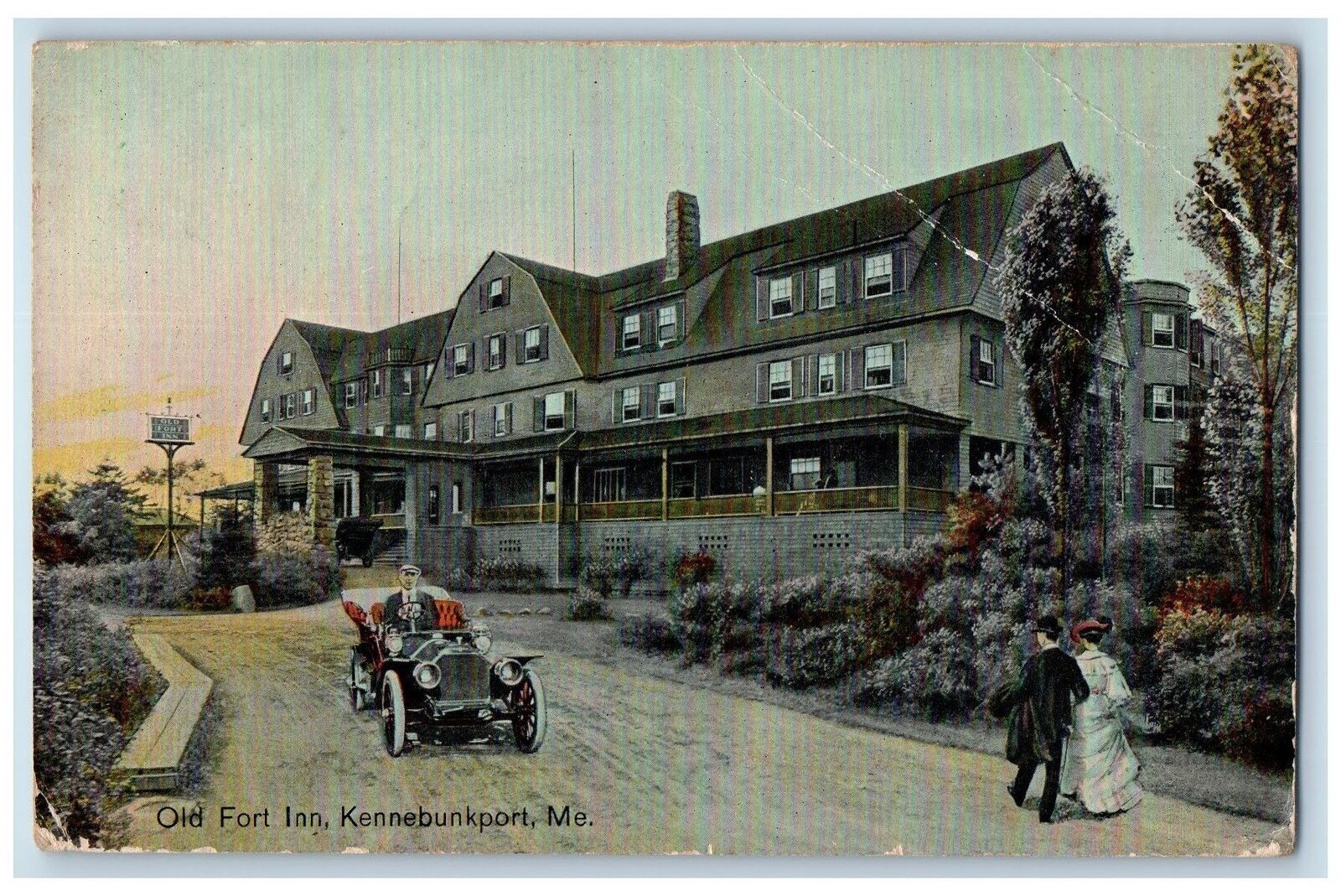 c1950's Old Fort Inn View Restaurant Classic Car Kennebunkport Maine ME