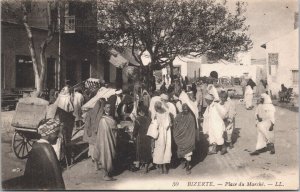 Tunisia Bizerte Place de Marche Vintage Postcard 09.36