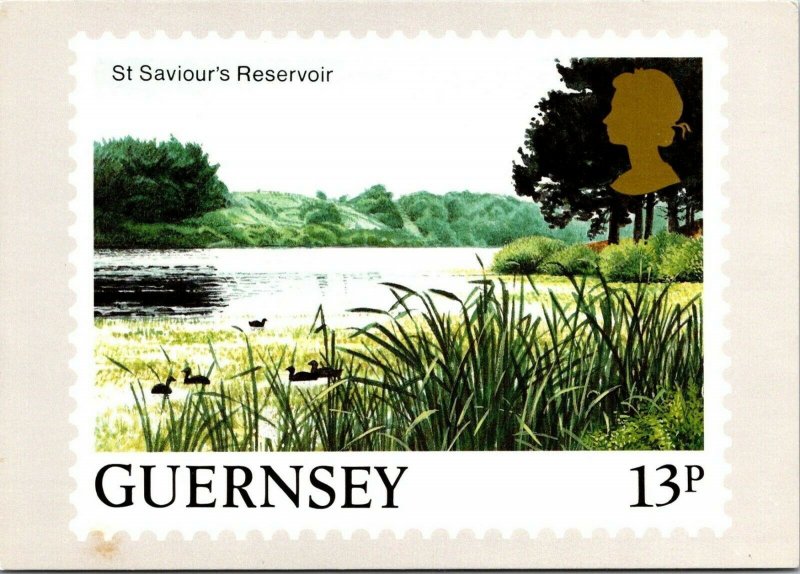 St. Saviour's Reservoir Guernsey Channel Islands stamp vtg postcard