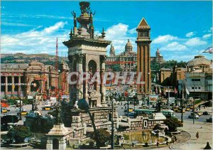 Postcard Modern Barcelona National Palace Fountain Light