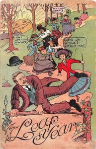 J29/ Leap Year Postcard Comic Married Bachelor Woman 1908 140