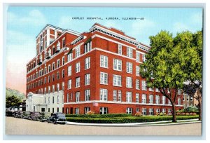 c1940's Copley Hospital Building Street Cars View Aurora Illinois IL Postcard