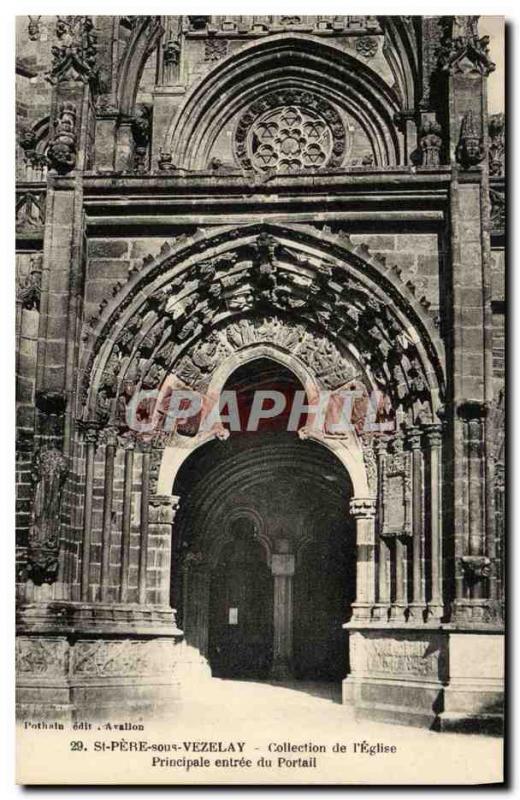 Old Postcard Holy Father in the Vezelay & # 39Eglise main portal Together