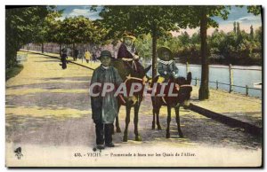 Old Postcard Vichy Promenade has donkeys on the Allier Quays