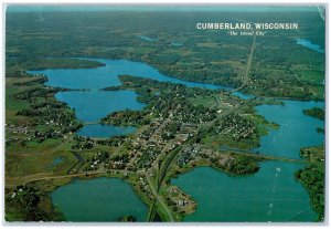 Cumberland Wisconsin Postcard Oversized Aerial View The Island City c1960s Trees