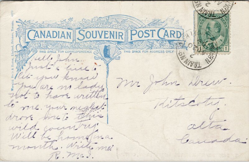 The Matabanick Hotel Haileybury Ontario N. Bay RPO Cancel Postcard E92 *as is