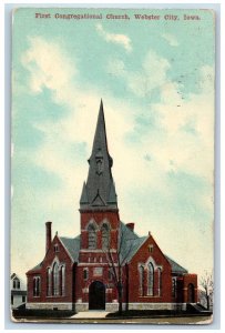 c1910's First Congregational Church Building Tower Webster City Iowa IA Postcard