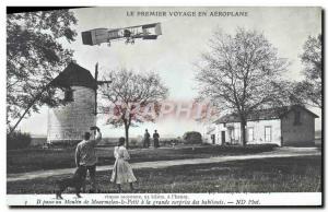 Postcard Old Jet Aviation First trip to airplane Mill Mourmelon le Petit