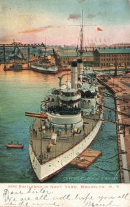 Postcard Battleship in Navy Yard Brooklyn New York AB6