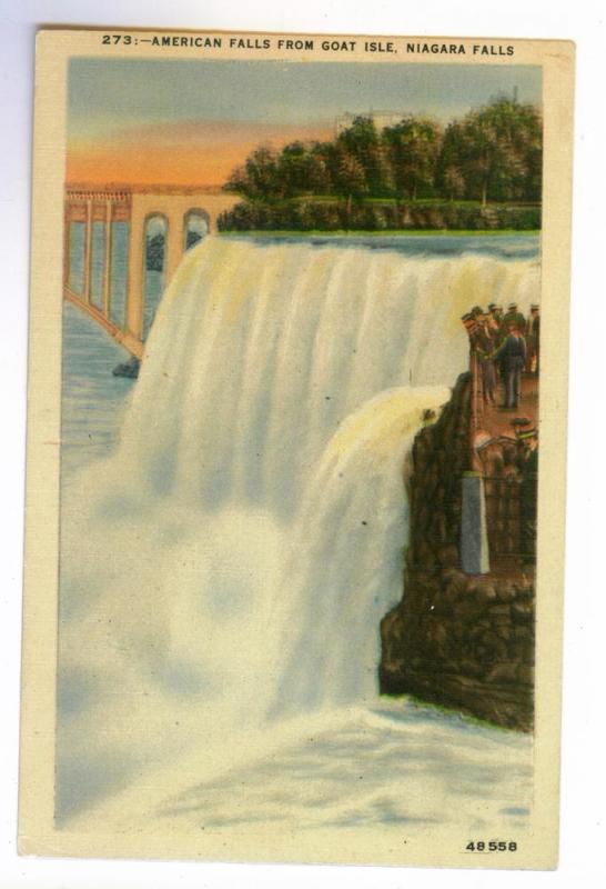 American Falls from Goat Isle, Niagara Falls, unused Metrocraft Linen PPC