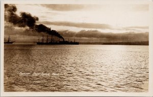 Sunset Puget Sound WA Washington Ship Steamship c1931 Scenic RPPC Postcard H54