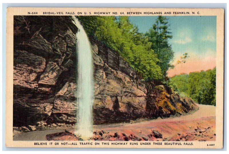 Franklin North Carolina NC Postcard Bridal-Veil Falls Scenic View 1941 Vintage