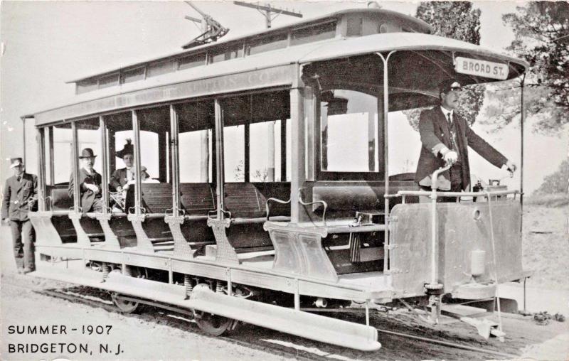 BRIDGTON NEW JERSEY SUMMER 1907 TROLLEY-REPRODUCTION RPPC POSTCARD 1950s