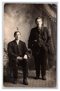 Vintage 1910's RPPC Postcard - Studio Portrait Dapper Victorian Boys in Suits