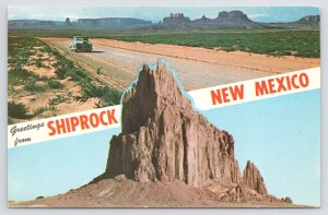 Shiprock New Mexico~Highway Scene & Big Rock~Vintage Postcard 