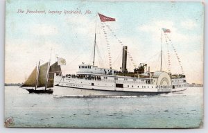 Rockland ME Eastern Steamship Sidewheeler Penobscot~3-Sail Yacht~Flags c1907 PC