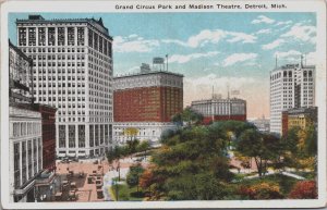 Grand Circus Park and Madison Theatre Detroit Michigan Vintage Postcard C164