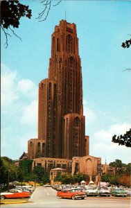 Vtg Cathedral Learning University of Pittsburgh Old Cars PA Chrome Postcard