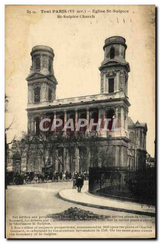 Old Postcard All Paris St Sulpice church