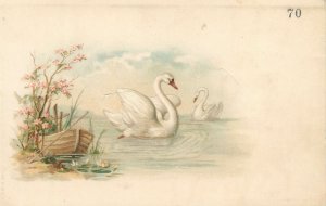 Postcard greetings New Year bells luck Easter swan boat