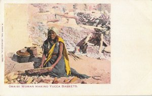 Oraibi Woman making Yucca basket c 1907 postcard