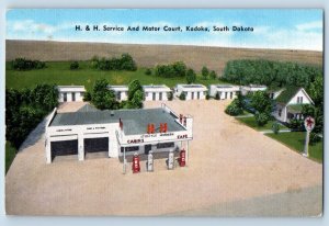 Kadoka South Dakota Postcard H&H Service Motor Court Road c1940 Vintage Antique