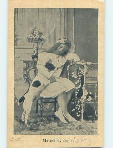 Pre-1907 ME AND MY DOG - PRETTY GIRL HOLDING HER PET DOG HL4898