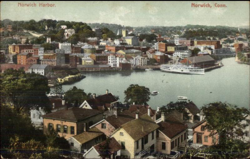 Norwich CT Harbor Birdseye View c1910 Postcard