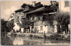 Interlaken Heigenhauser Switzerland Canal Residential Houses Postcard