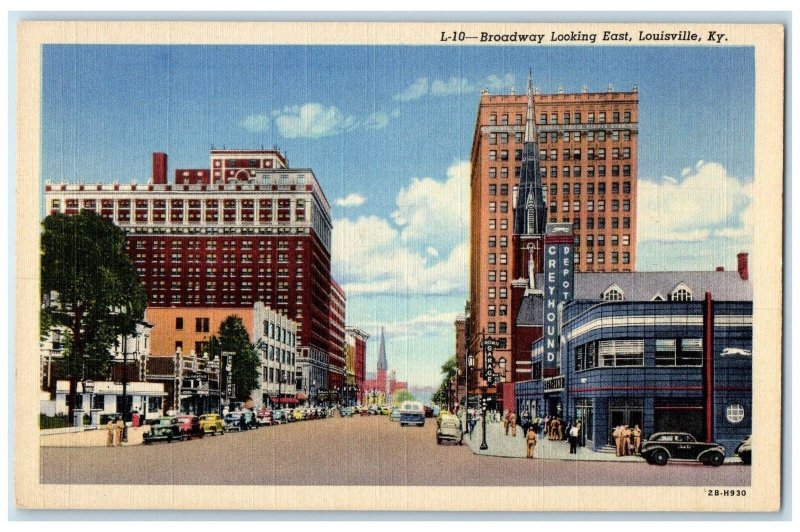 c1940s Broadway Looking East Louisville Kentucky KY Posted Buildings Postcard