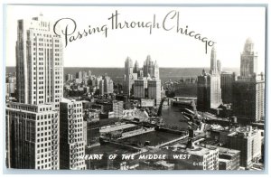 Passing Through Chicago Illinois IL, Heart Of Middle West RPPC Photo Postcard