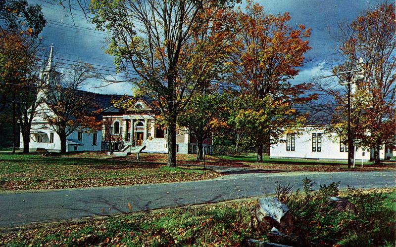 NH - Rumney Village. Town Hall, Library, Baptist Church