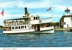 CONTINENTAL SIZE POSTCARD STEAMBOAT SABINO AT MYSTIC SEAPORT CONNECTICUT