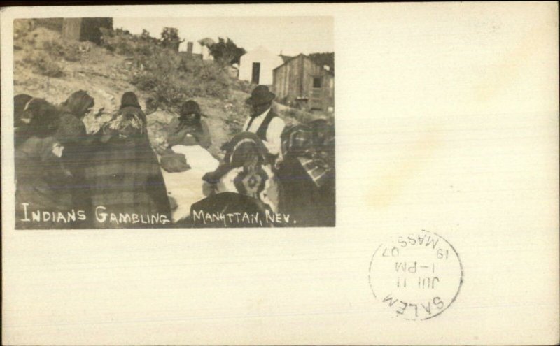 Native Indians Gambling Manhattan Nevada NV 1907 USED CANCEL Real Photo Postcard