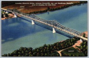 Vtg Audubon Memorial Bridge Evansville Indiana Henderson Kentucky Postcard