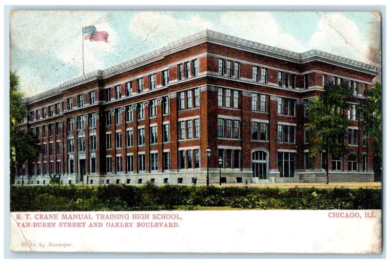 1907 RT Crane Manual Training High School Chicago Illinois IL Antique Postcard 