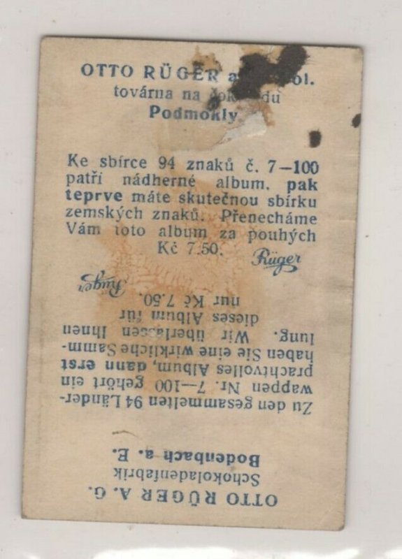 Rueger Chocolates Vignette Trade Cards National Coats of Arms- Honduras #56