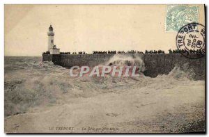 Old Postcard Treport La Jetee For Big Time Lighthouse