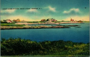 Coast Guard Station Grave's Point Newport Rhode Island RI Linen Postcard A4
