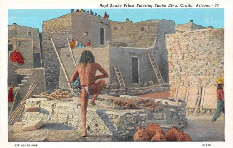 Hopi Snake  Priest entering snake  Kiva, Oraibi, Arizona