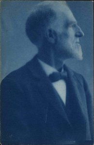 Profile Portrait Old Man in Suit Cyanotype Real Photo Postcard c1910 Amateur