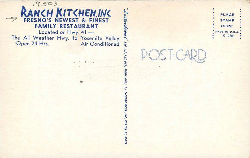 Autos 1950s Ranch Kitchen Family Restaurant Roadside Tichnor postcard 12686