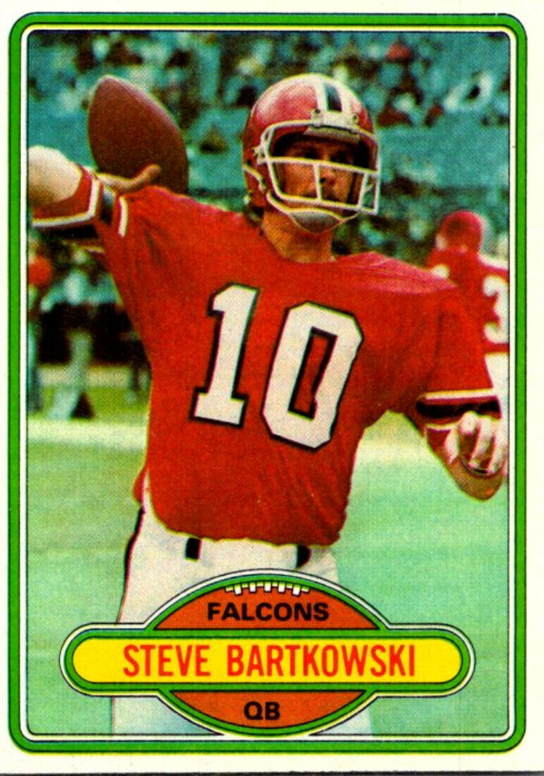 1980 Topps Football Card Steve Bartkowski QB Atlanta Falcons sun0172