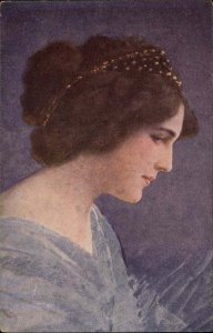 K.V. Muttich Beautiful Woman with Beaded Hairpiece c1910 Vintage Postcard